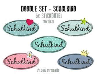 Set School Child 10 x 10 cm Doodle-button 5xStickdatei