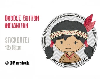 Stickdatei Indianierin Doodle-Button 13x18cm