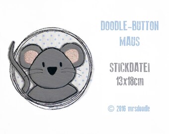 Embroidery file Mouse Doodle button 13 x 18 cm