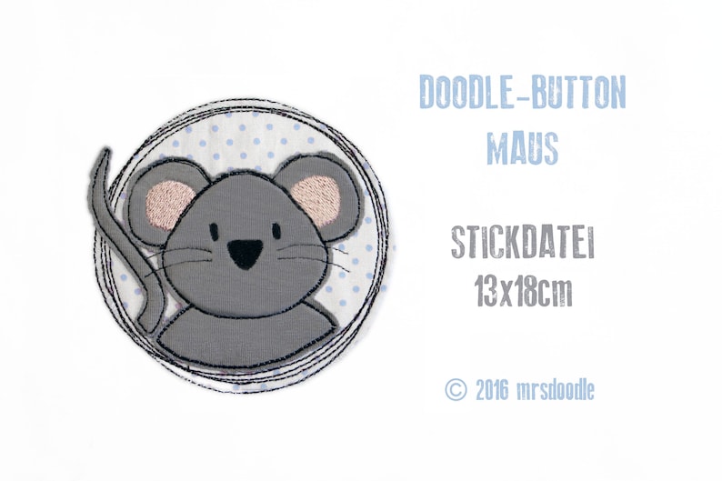 Stickdatei Maus Doodle-Button 13x18cm Bild 1