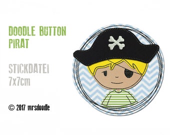 Embroidery file Pirate Doodle button 7 x 7 cm