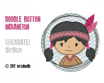 Stickdatei Indianerin Doodle-Button 10x10cm