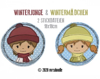 Embroidery file Winterkids Doodle-Buttons 18 x 18 cm