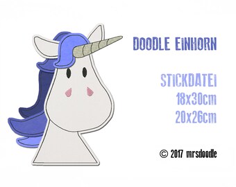 Einhorn 18x30cm Doodle-Stickdatei