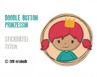 Stickdatei Prinzessin Doodle-Button 7x7cm