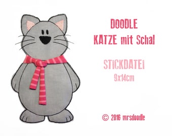 Katze mit Schal 9x14cm Doodle-Stickdatei