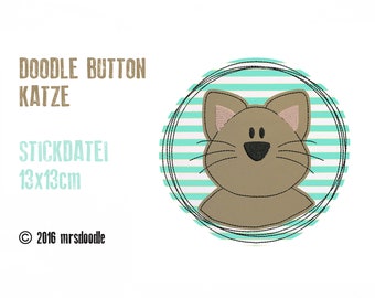 Embroidery file cat doodle button 13 x 18 cm