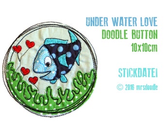 Stickdatei Fisch Doodle-Button 10x10cm