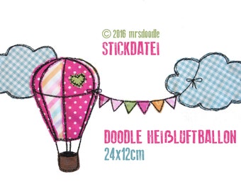 Stickdatei Heißluftballon Doodle 24x12cm