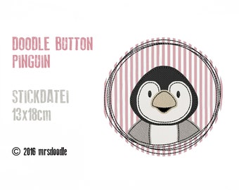 Stickdatei Pinguin Doodle-Button 13x18cm