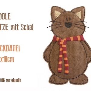 Katze mit Schal 6,5x10cm 3D-Doodle Stickdatei Bild 1