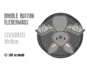 Stickdatei Fledermaus Doodle-Button 10x10cm