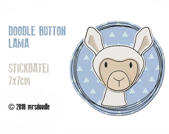 Fichier de broderie Lama Doodle bouton 7 x 7 cm