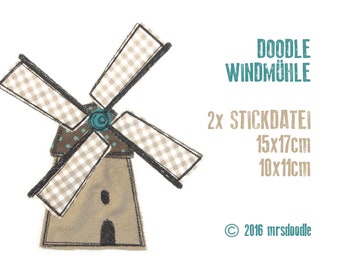 Stickdatei Windmühle Doodle in 2 Größen