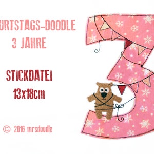 Geburtstags-Doodle 3 Jahre 13x18cm Stickdatei