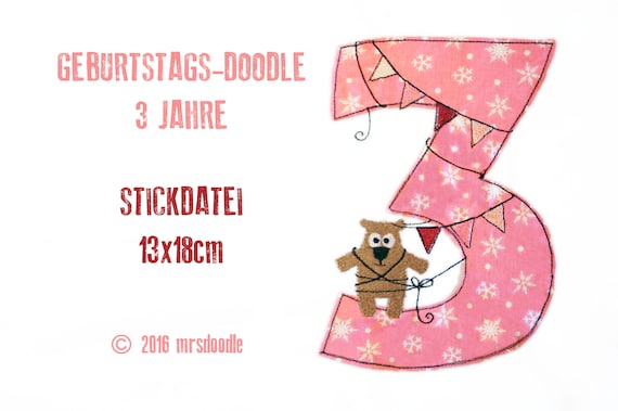 Birthday Doodle Years 13 X 18 Cm Embroidery File