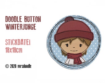 Stickdatei Winterjunge Doodle-Button 18x18cm