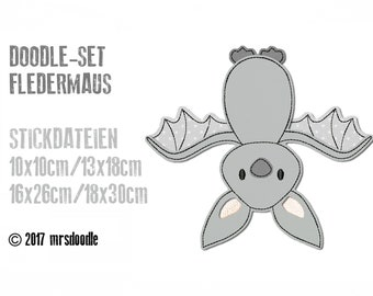 Set Fledermaus Doodle Stickdatei in 4 Größen