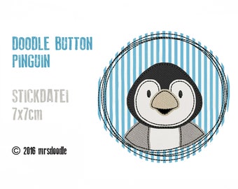 Fichier de broderie Doodle Penguin bouton 7 x 7 cm