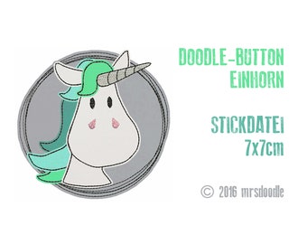 Fichier de broderie Bouton Licorne Doodle 7 x 7 cm