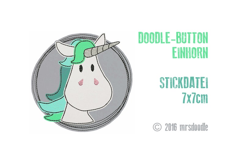 Stickdatei Einhorn Doodle-Button 7x7cm Bild 1