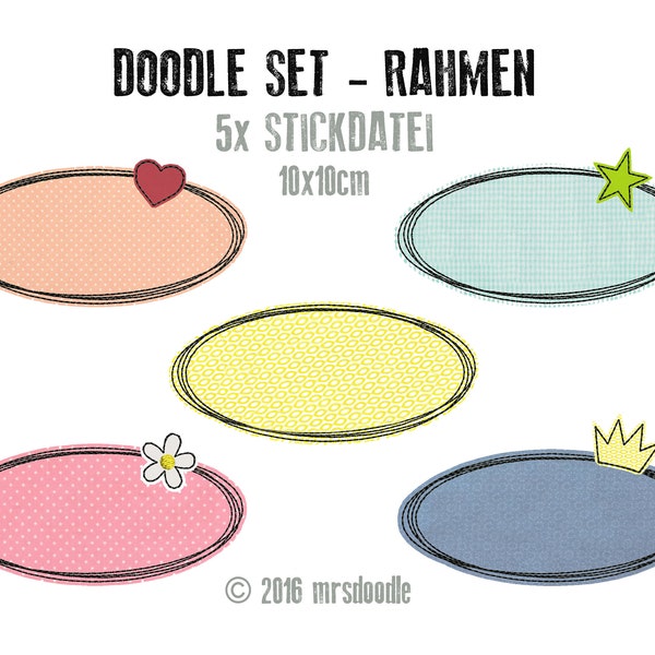 Set Rahmen 10x10 Stickdatei Namensschild Doodle