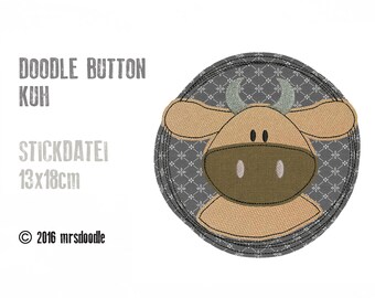 Embroidery File Cow Head Doodle-button 13 x 18 cm