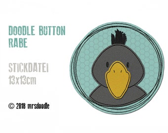 Stickdatei Rabe Doodle-Button 13x13cm