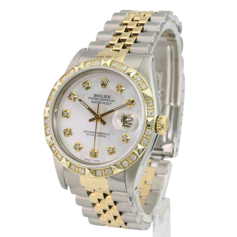 Rolex Mens Datejust 16233 Two-tone White MOP Diamond Dial 14K | Etsy
