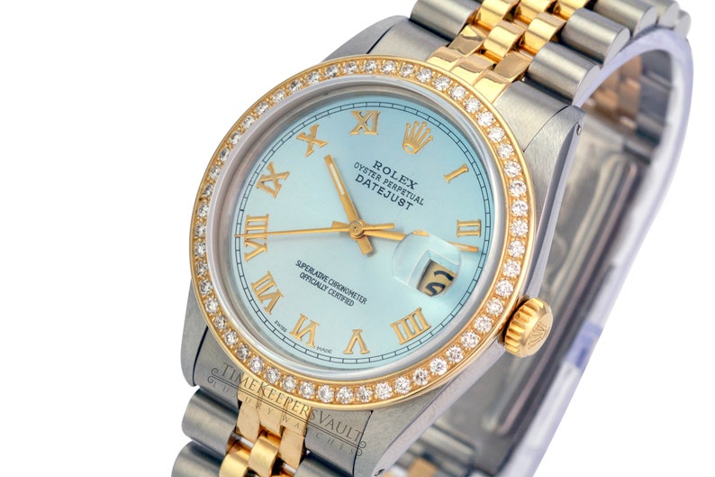 Rolex Unisex Datejust Two,tone 16013 Ice Blue Dial Diamond Bezel 36mm Watch,QUICKSET