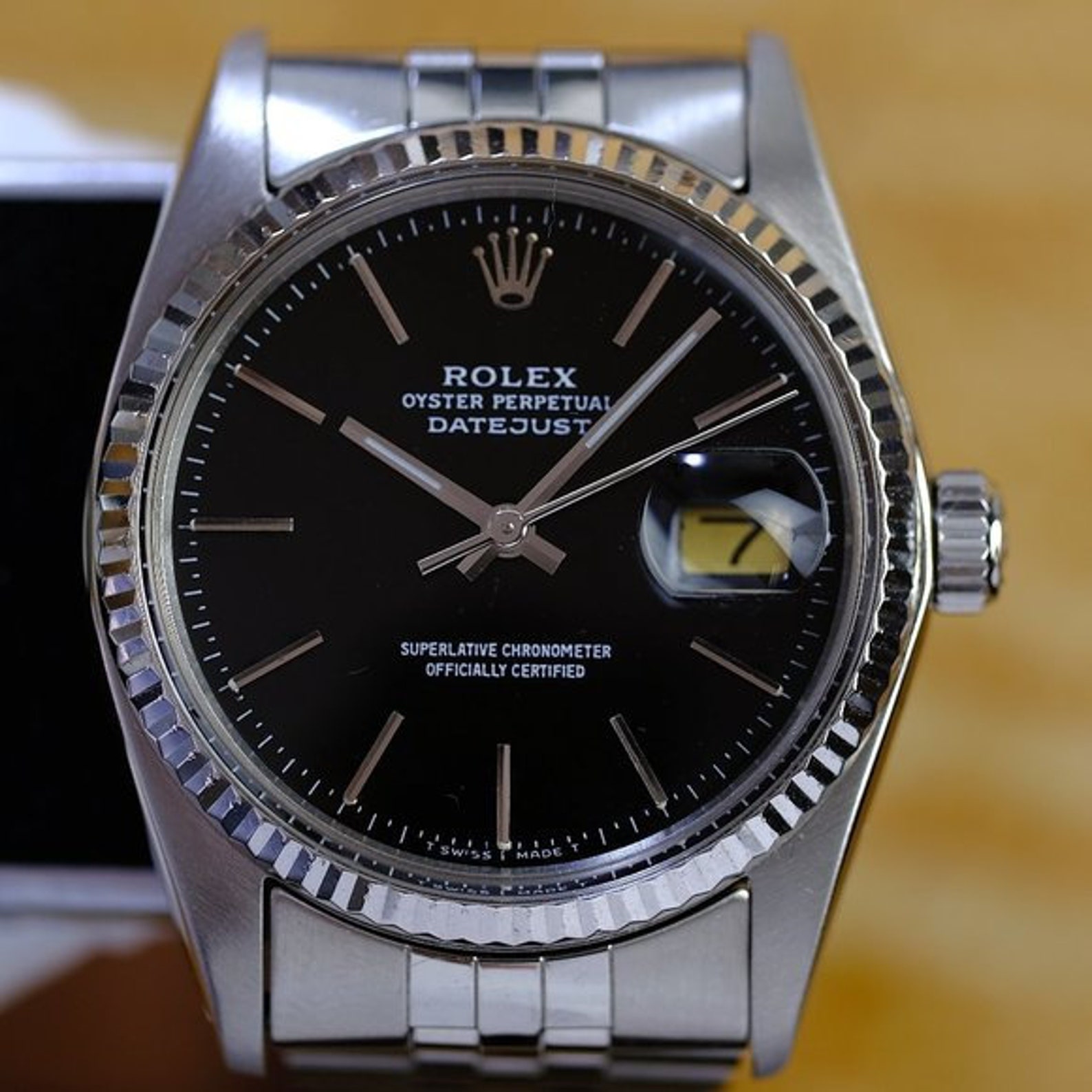 Rolex Datejust Stainless Steel 16014 Factory Black Dial 18K | Etsy