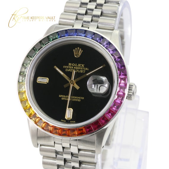 Rolex Unisex Watch 36mm Datejust Stainless Steel Black Etsy