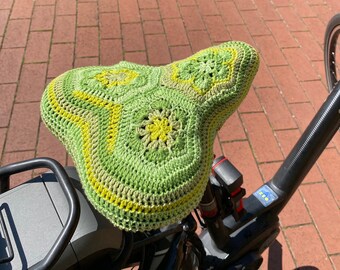 Fahrradsattelbezug grün gehäkelt Sattelbezug Boho retro Sonnenschutz Fahrradschutz