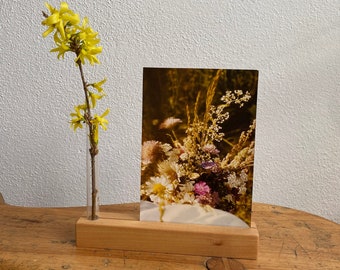 Kartenhalter mit Reagenzglas für Blumen Fotohalter Eiche Kirschbaum Kiefer Rüster