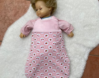 Puppenschlafsack Erdbeeren Kirschen Schlafsack für Puppen 35 - 46 cm Puppenkleidung