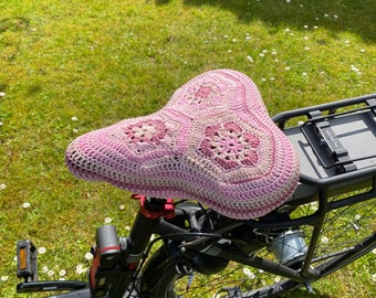 Fahrradsattelbezug rosa gehäkelt Sattelbezug Boho retro Sattelschutz Fahrradsattelschutz Fahrradschutz