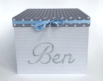 Erinnerungsbox, mit ihrem Wunschnamen personalisiert, mit Stoff bezogen, Erinnerungskiste, Geschenk zur Geburt, Taufe und zum Geburtstag