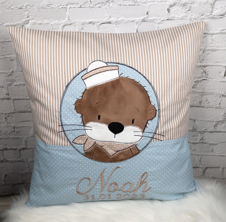 personalisiertes Namenskissen, Kissen mit Namen, Kissen mit Bär, Teddy, beige, grün, Indianer, Boho Bild 5