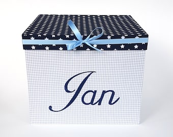 Erinnerungsbox mit Namen personalisiert, mit Stoff bezogen, Erinnerungskiste, Geschenk zur Geburt Taufe und zum Geburtstag