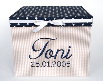 Erinnerungsbox mit Namen personalisiert, mit Stoff bezogen, Erinnerungskiste Baby, Geschenk zur Geburt, Taufe und zum Geburtstag