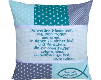 Taufkissen, Geschenk Taufe Paten, Konfirmation oder Erstkommunion, Bibelvers, Psalm, personalisiert