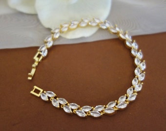 Brautschmuck  Armband-Gold-Zirkonia in Blattform  Armband für die Braut