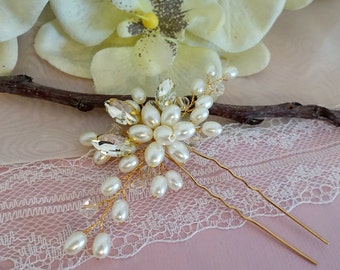 Braut Haarschmuck  Strass Blumenhaarnadel für die Braut in Gold Haarnadel für die Brautfrisur