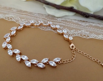 Brautschmuck Armband-Roségold-Zirkonia Blattform  Armband für die Braut