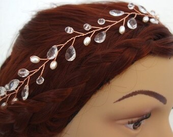 Braut Haarschmuck  Haarband für die Braut in rosegold  Haarrebe für die Brautfrisur
