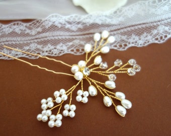 Braut Haarschmuck  Perlenhaarnadel für die Braut in Gold Haarnadel für die Brautfrisur