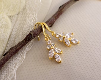 Brautschmuck Ohrringe Kristall-Blatt-Vergoldeter Ohrschmuck für die Braut Earrings