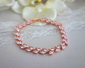 Brautschmuck Armband-Roségold-Zirkonia Blattform  Armband für die Braut