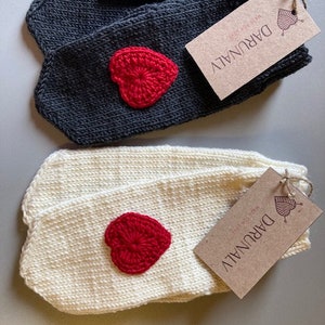 Heart Gloves, Women and Men Gloves, Plaid Heart, Gloves with heart, Gloves Winter, Gift Knitted Accessories, Valentine&#39;s Day, Gift for her
