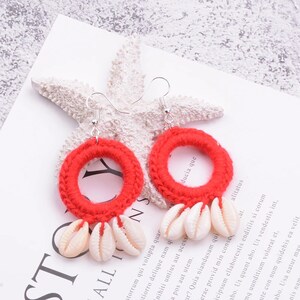 Red earrings, Gift idea for women, crochet statement earrings, gift under 15, gift for her, women chandelier earrings, colors